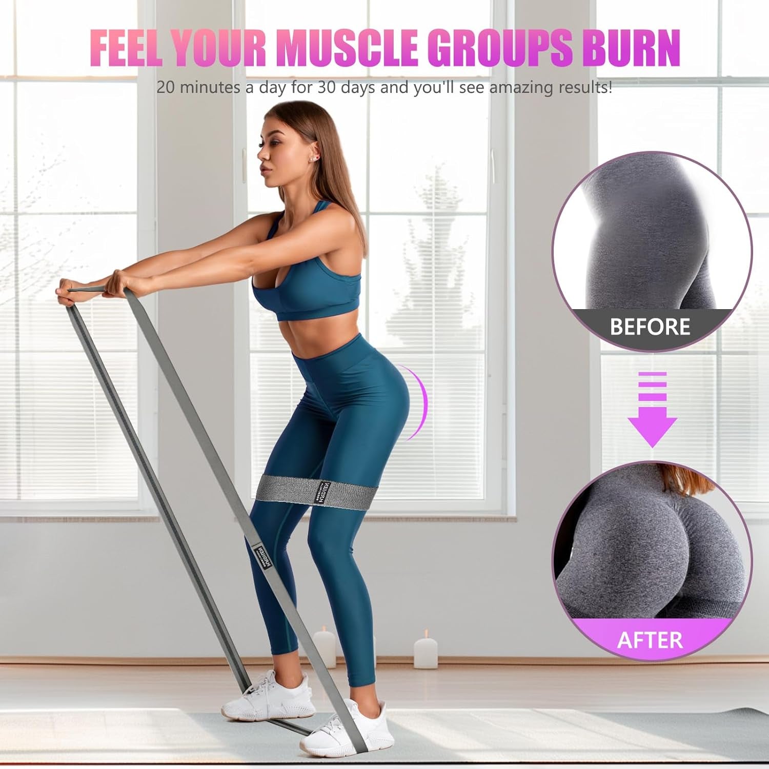 Resistance Bands Set - 3 Pull up and 3 Assistance Bands with Door Anchor for Legs, Glutes, Hip - Fabric Loop Workout Bands for Gym, Home, Office